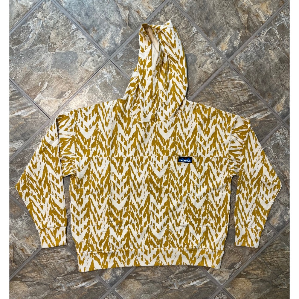 KAVU En Route Hoodie Women Medium Sun Chevron NEW Relaxed Cropped